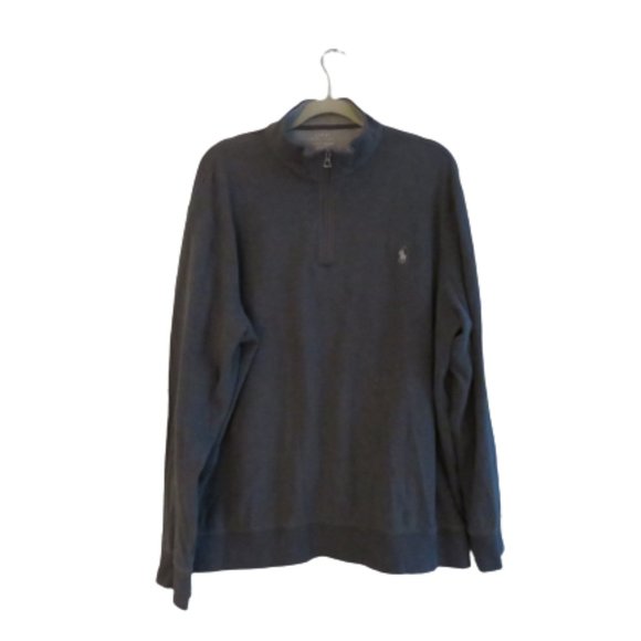 POLO RALPH LAUREN Dark Heathered Gray Cotton 1/4 Zip Pullover Sweater - Size XL - Picture 1 of 14